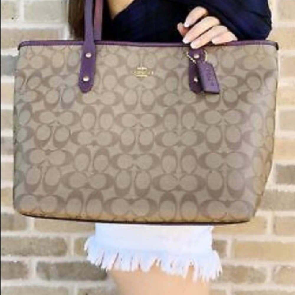 Coach Khaki Metallic Rasberry Tote Handbag